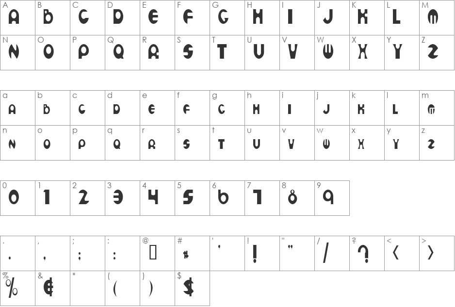 MutantCondensed font character map preview