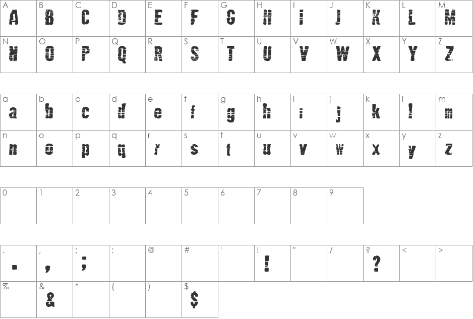 MutantE font character map preview