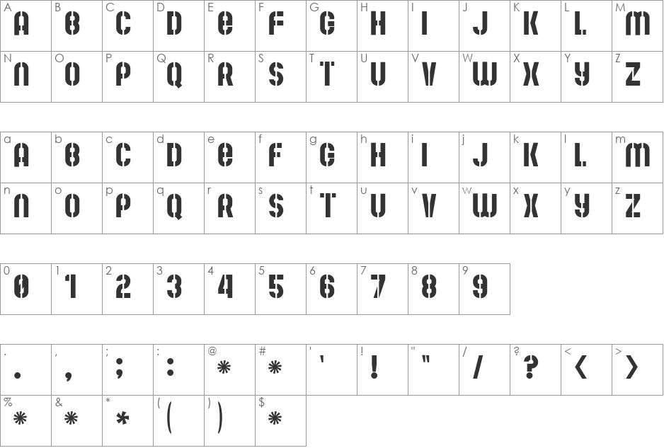 Mute Fruit White Krash font character map preview