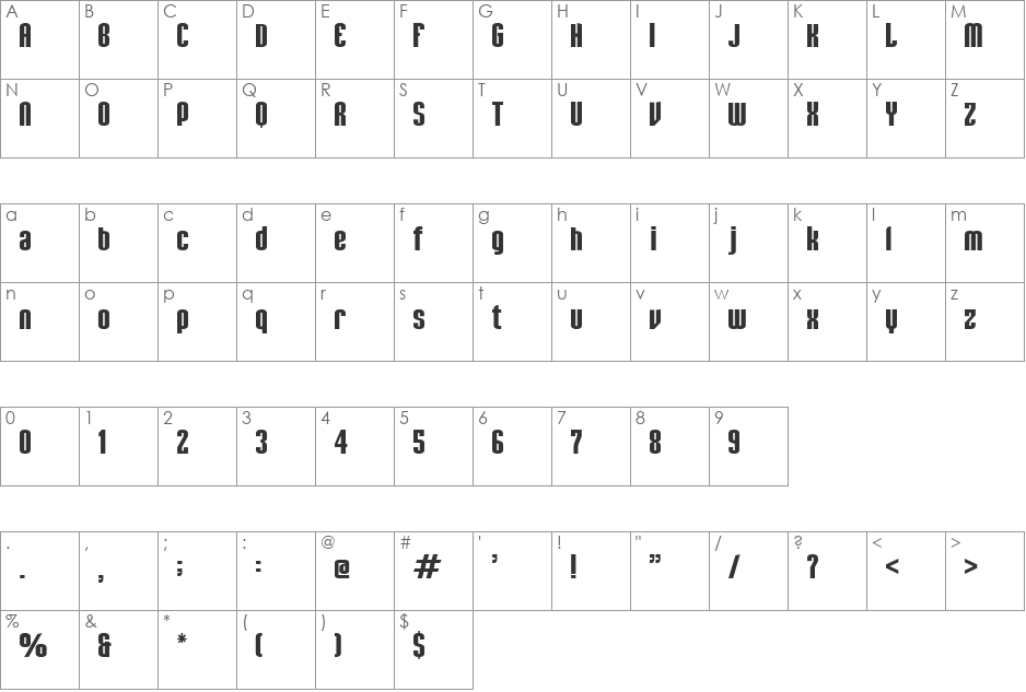 Mutenagen font character map preview