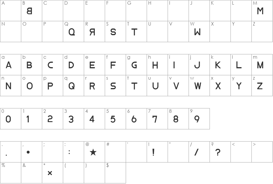 MW CODE font character map preview
