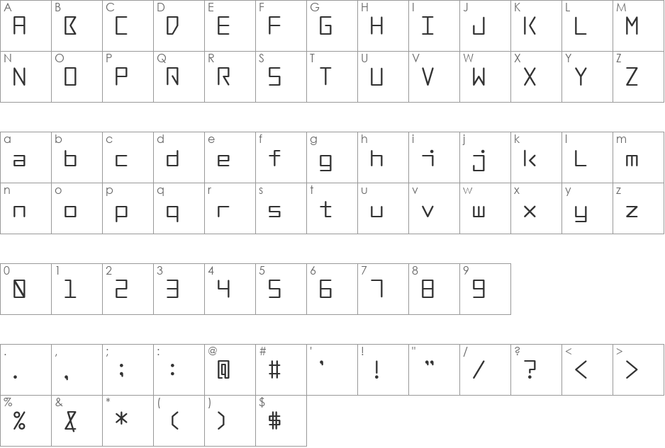 MW QUOIN font character map preview