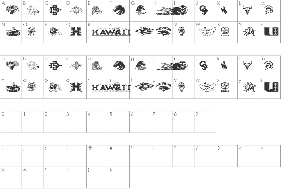 MWC font character map preview