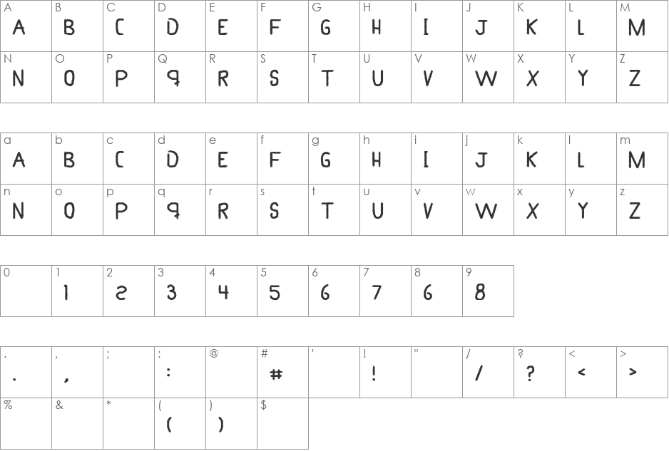 My Brush font character map preview