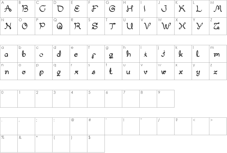 My Dear font character map preview