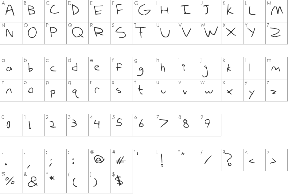 my derp handwriting font character map preview