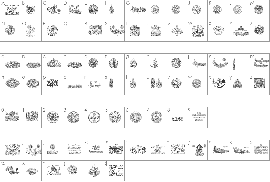 My Font Quraan font character map preview