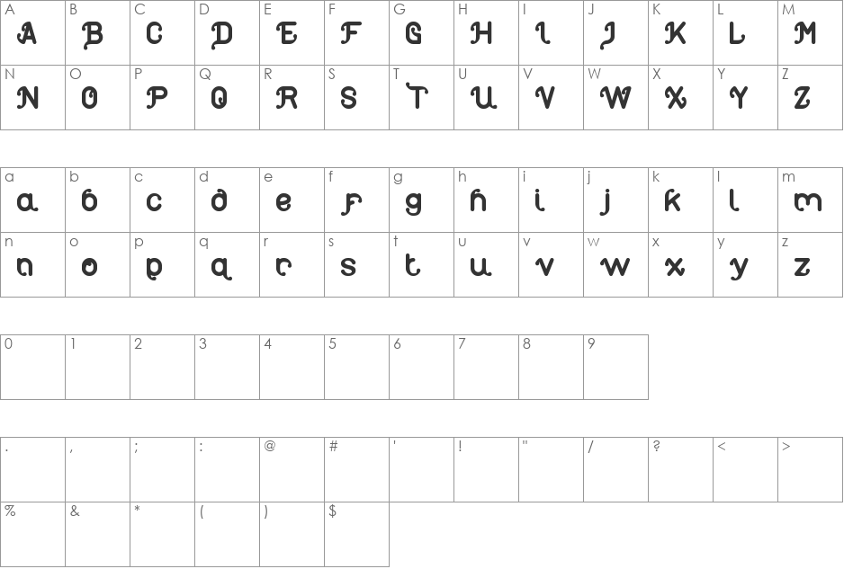 My Heart font character map preview