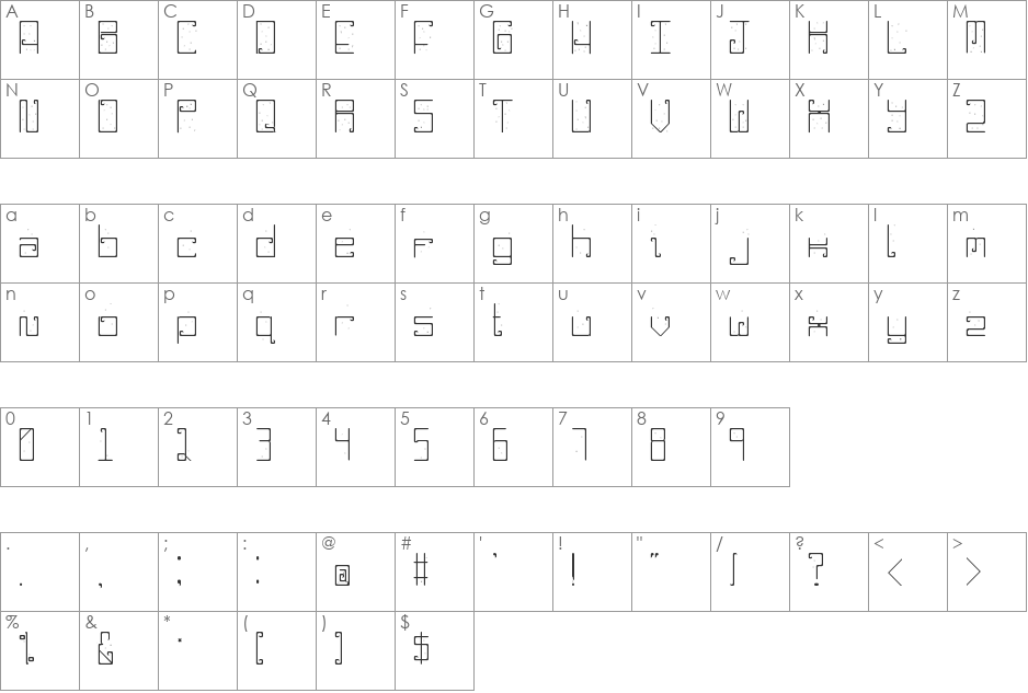 My Misha font character map preview