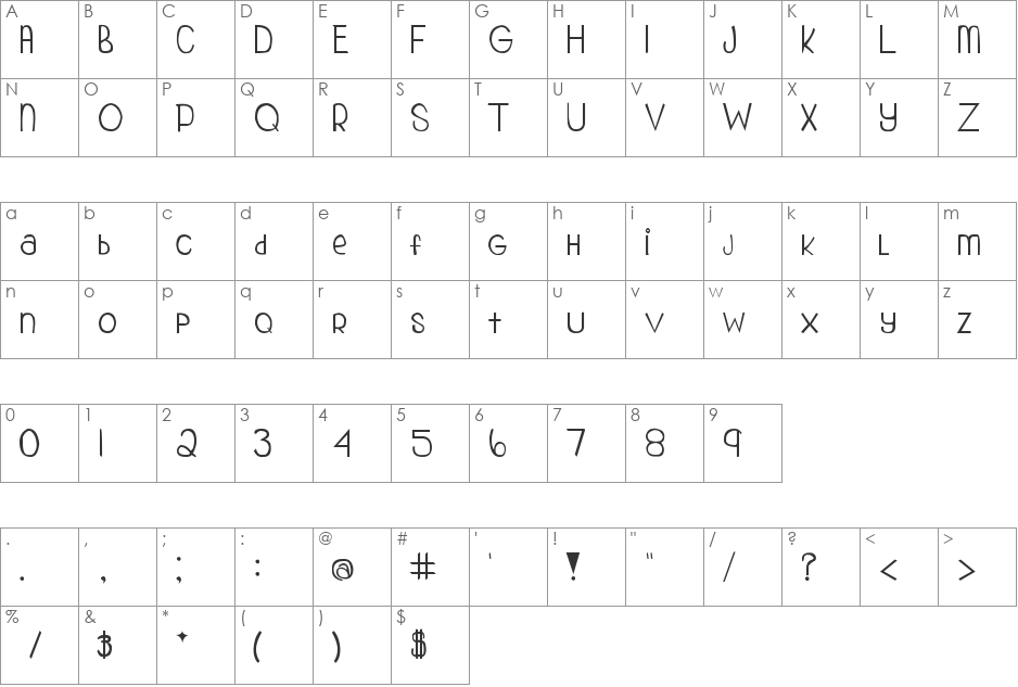 My Organization font character map preview