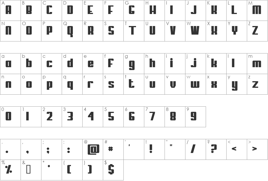 My Puma font character map preview