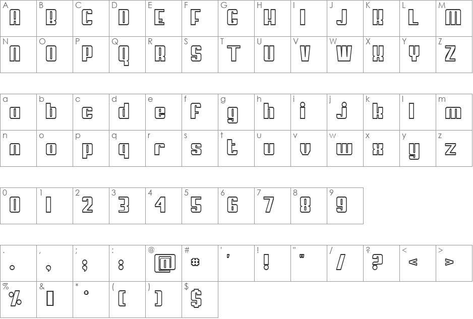 My Puma Outlined font character map preview