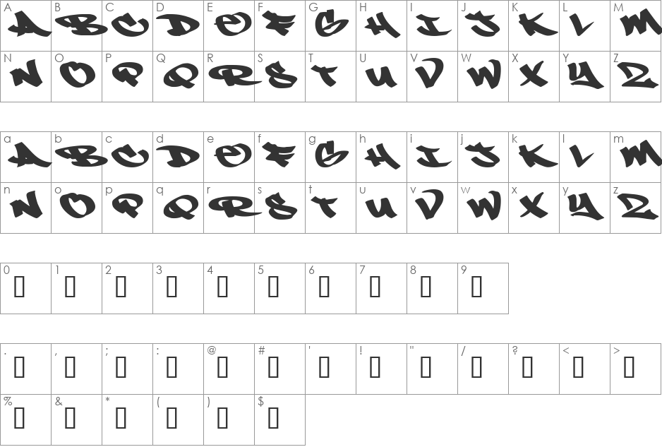 N ! C E Tag font character map preview