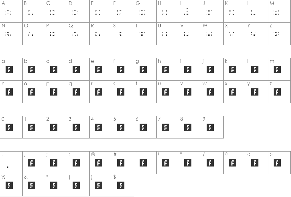 N.E. 4x4 Techneriment font character map preview