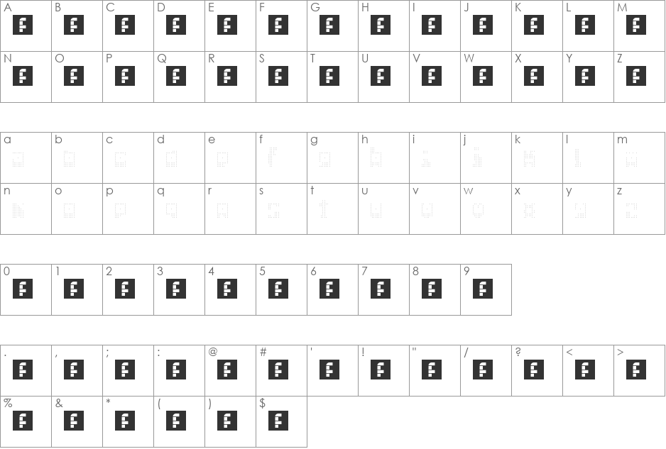 N.E. Cellphone Cutie Punched Cards font character map preview