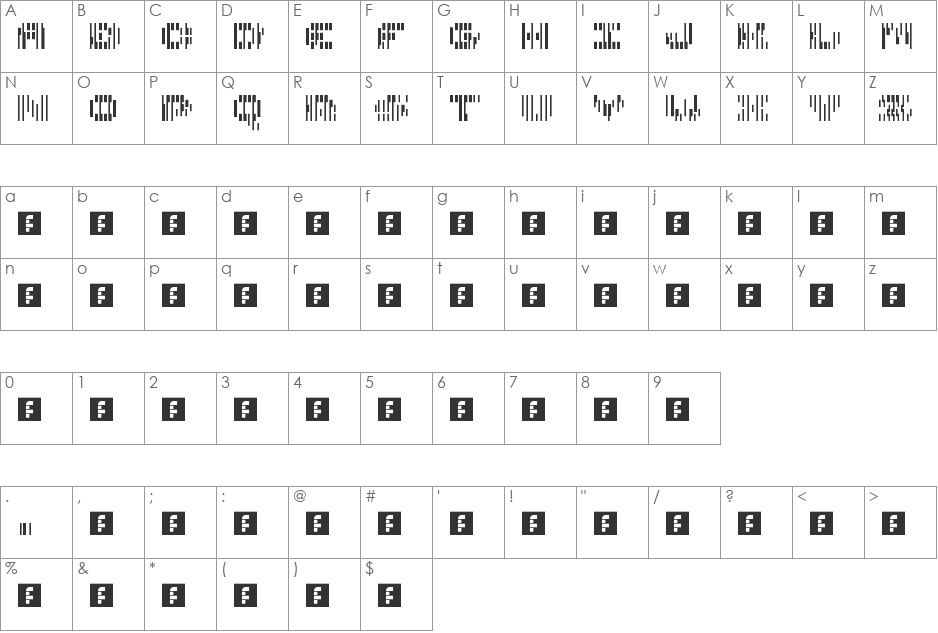 N.E. Malfunctioning old seventies scanner font character map preview