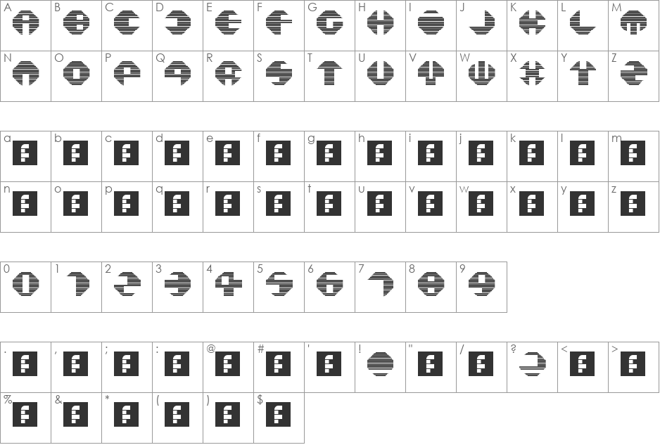 N.E. OCTOMO font character map preview