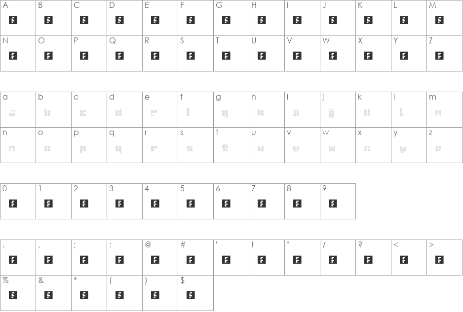 N.E. Punched Techre font character map preview