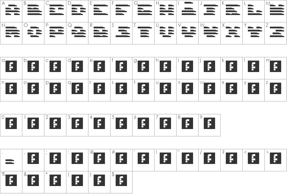 N.E. Techneriment 3d Right font character map preview