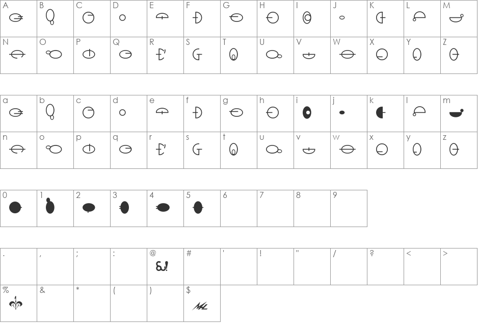 Naboo font character map preview