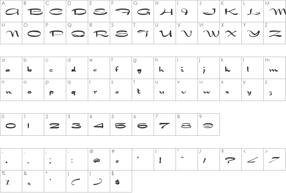 Nadejda font character map preview