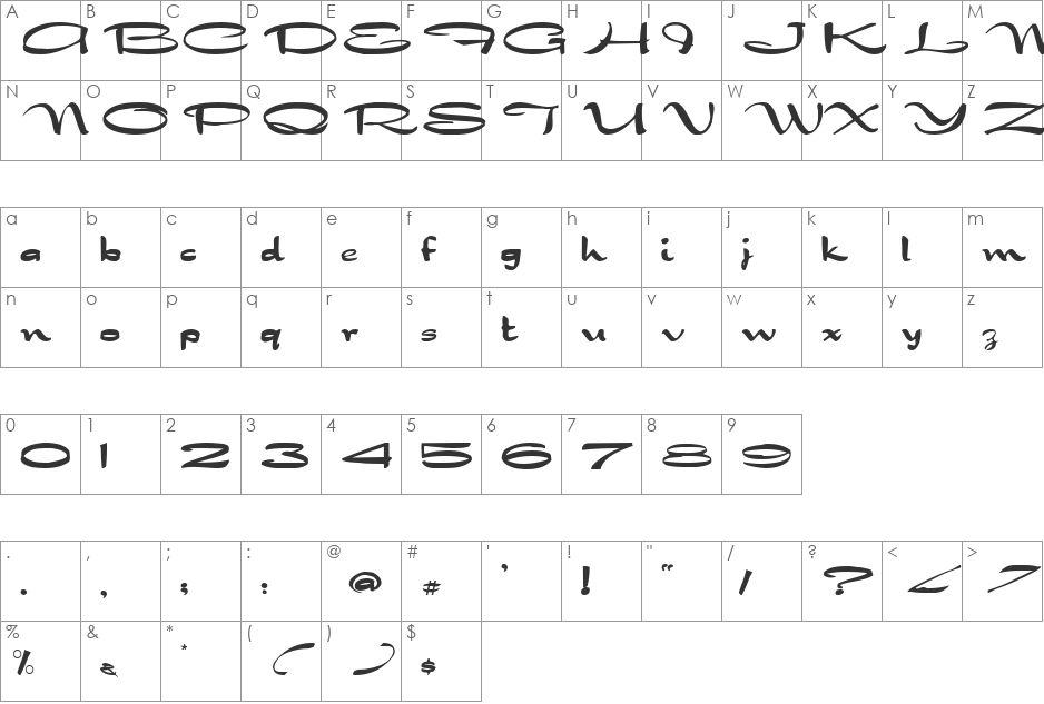 Nadejda font character map preview