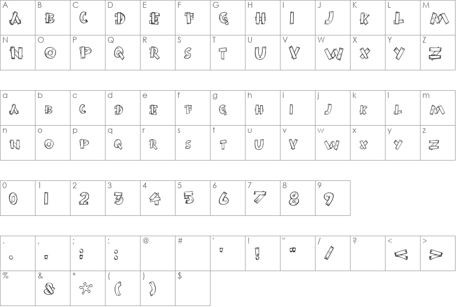 Naild Logs font character map preview