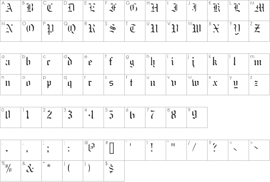 naked monk font character map preview