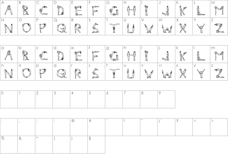 NakedChicks font character map preview