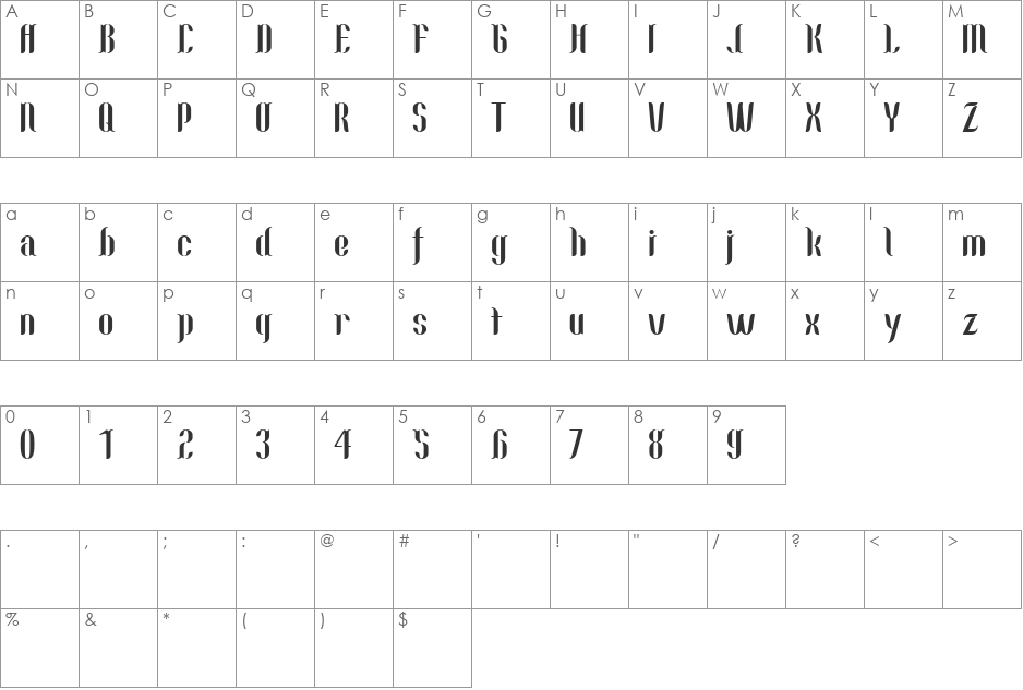 Nallo font character map preview