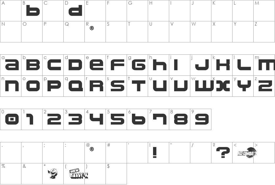 namco regular font character map preview