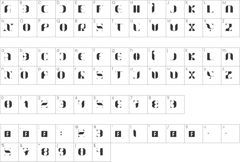 Nameator font character map preview