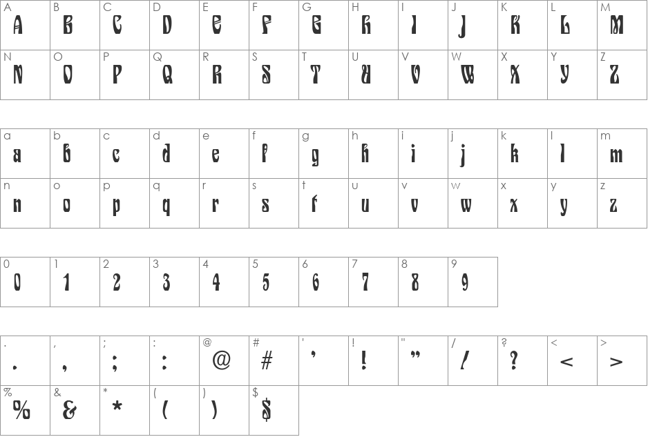 NancyBecker font character map preview
