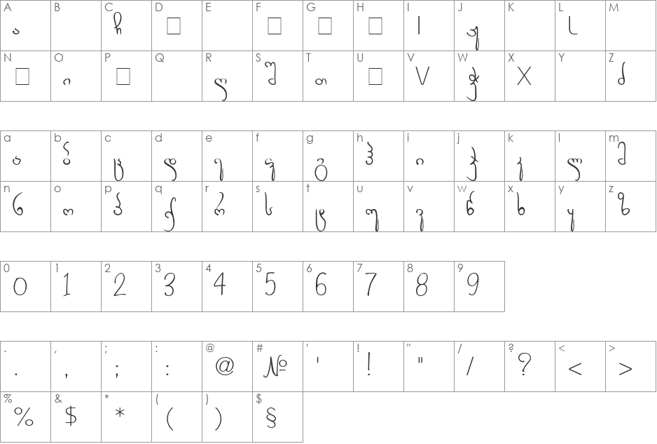 Naniko font character map preview
