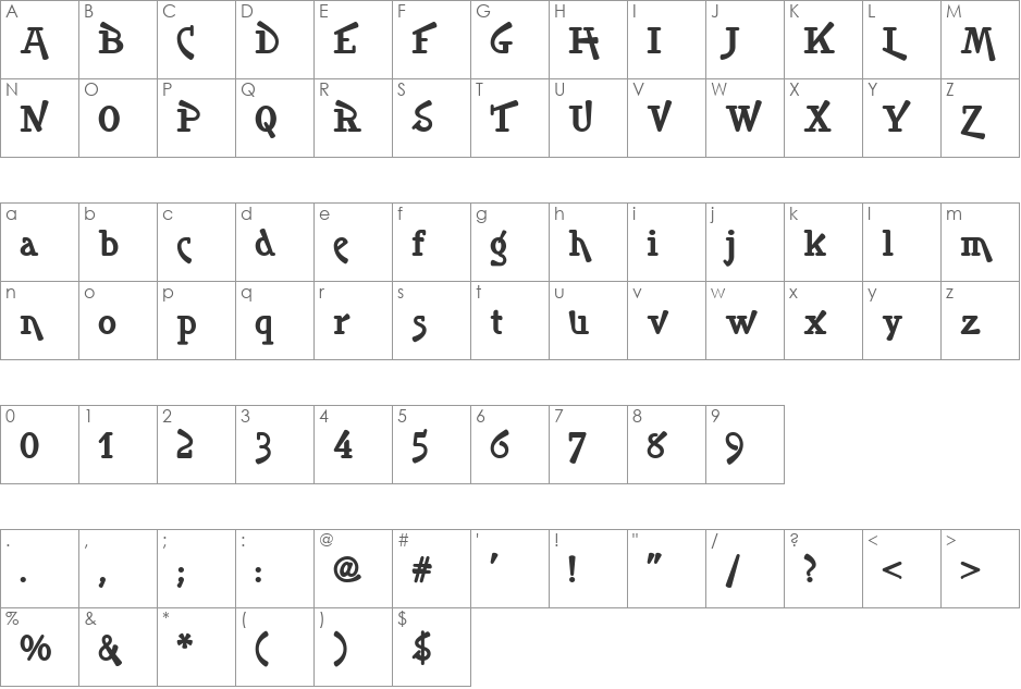NankiPooNF font character map preview