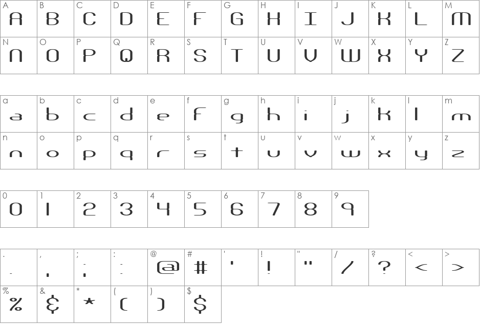 Nanosecond Thin BRK font character map preview