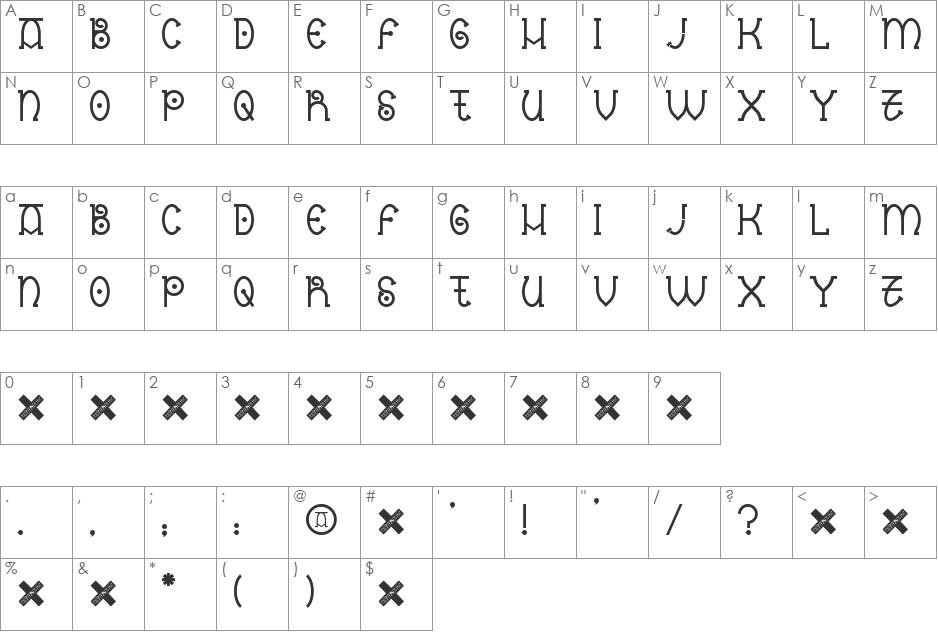 Nantronte font character map preview