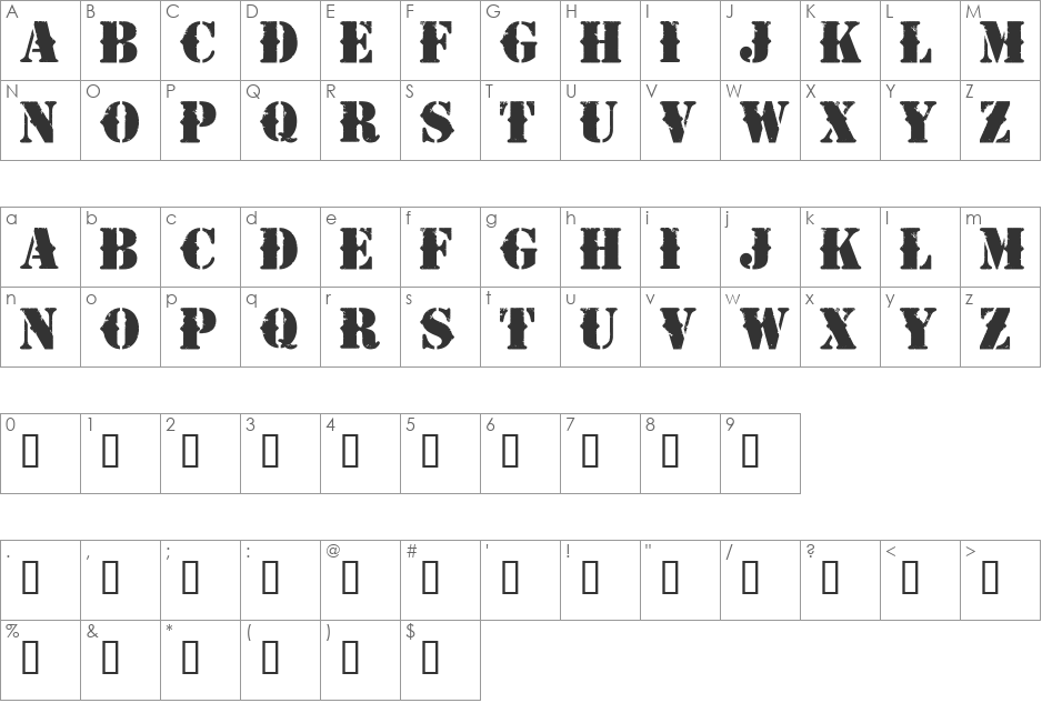 Napalm Vertigo font character map preview