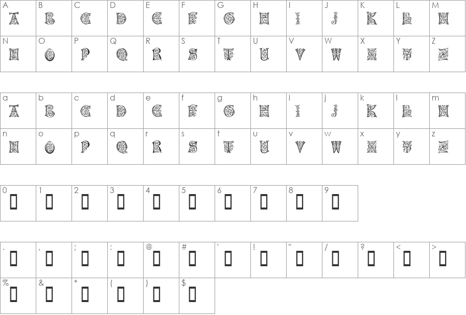 Napoli Initialen font character map preview