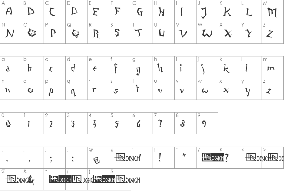 Napping Cat font character map preview