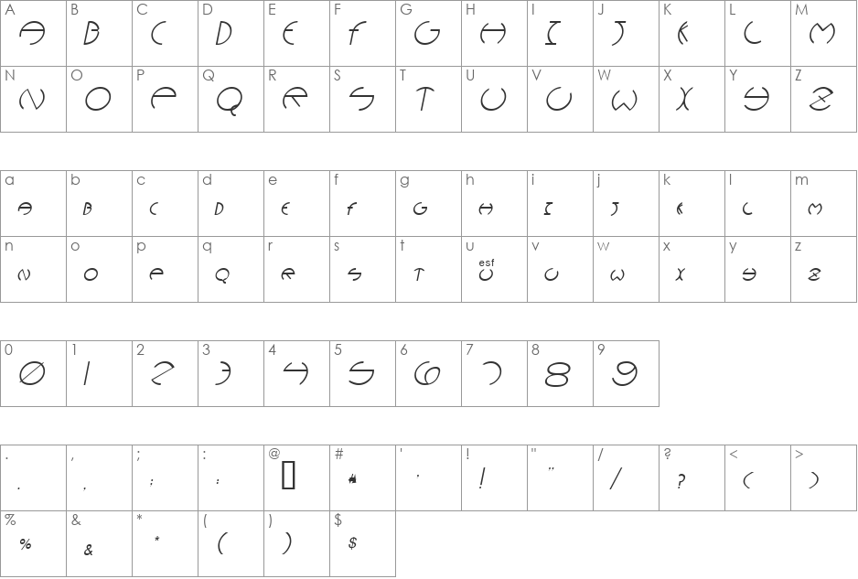 Narcosis font character map preview