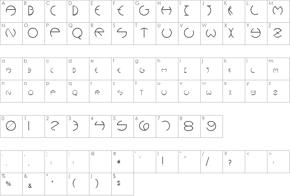Narcosis font character map preview