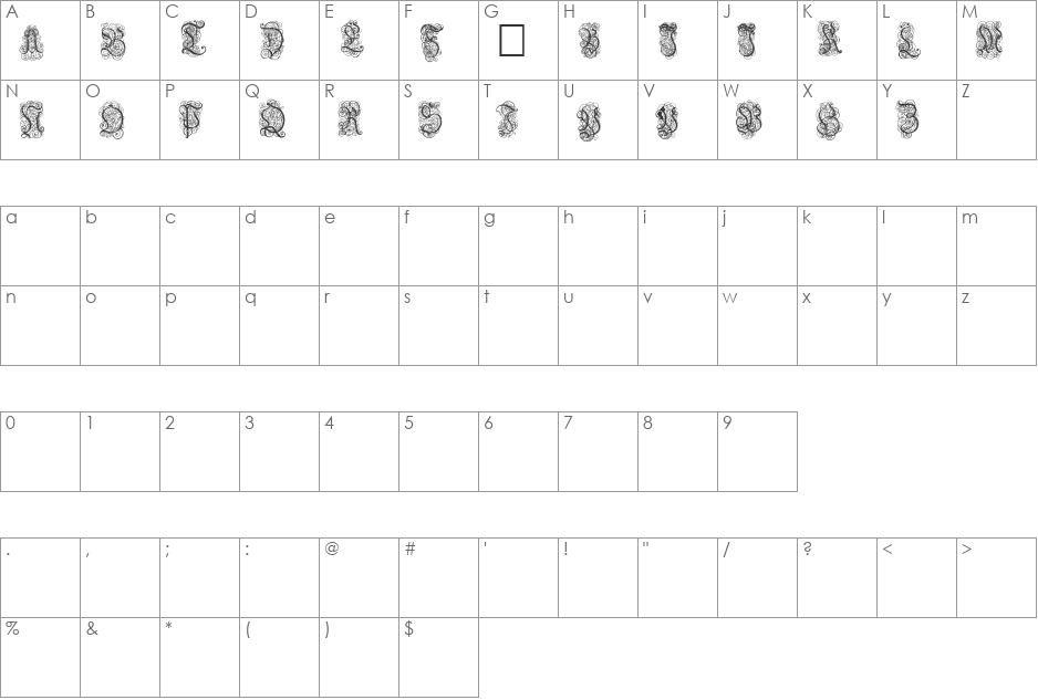 Nardis font character map preview