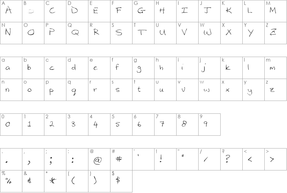 Narinx font character map preview