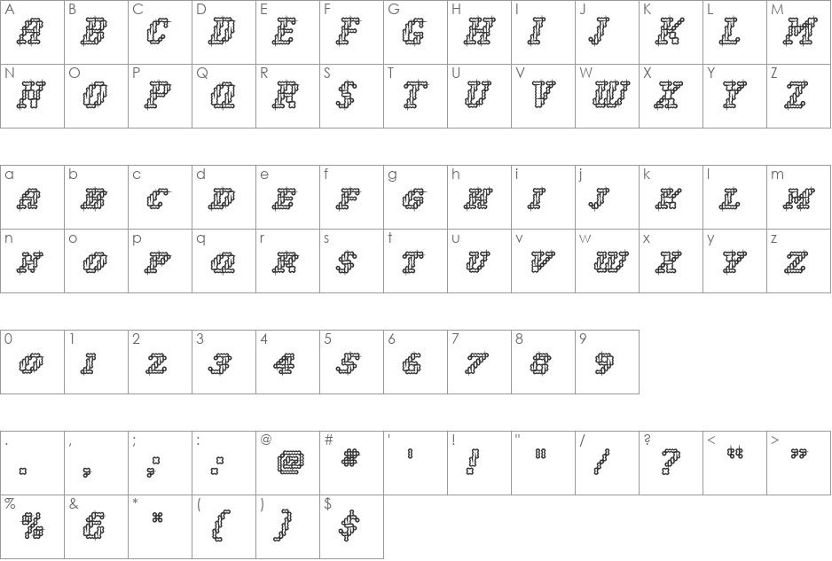 NarlyInline font character map preview