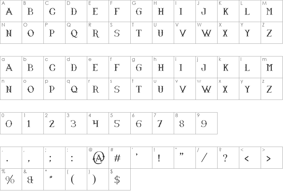 Narnfont font character map preview