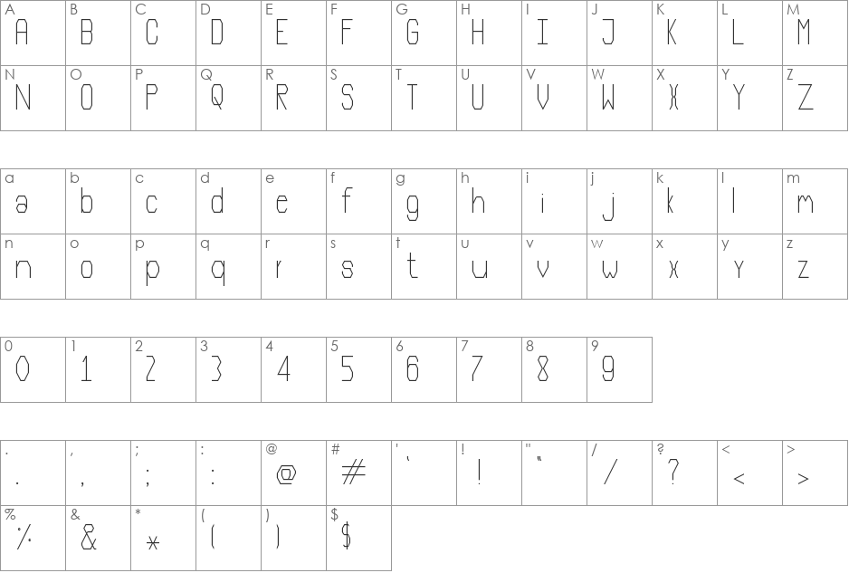 Narrow Lines font character map preview