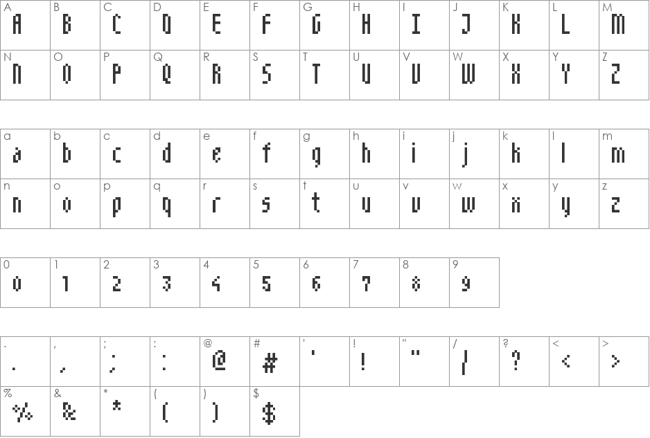 NarrowPix font character map preview
