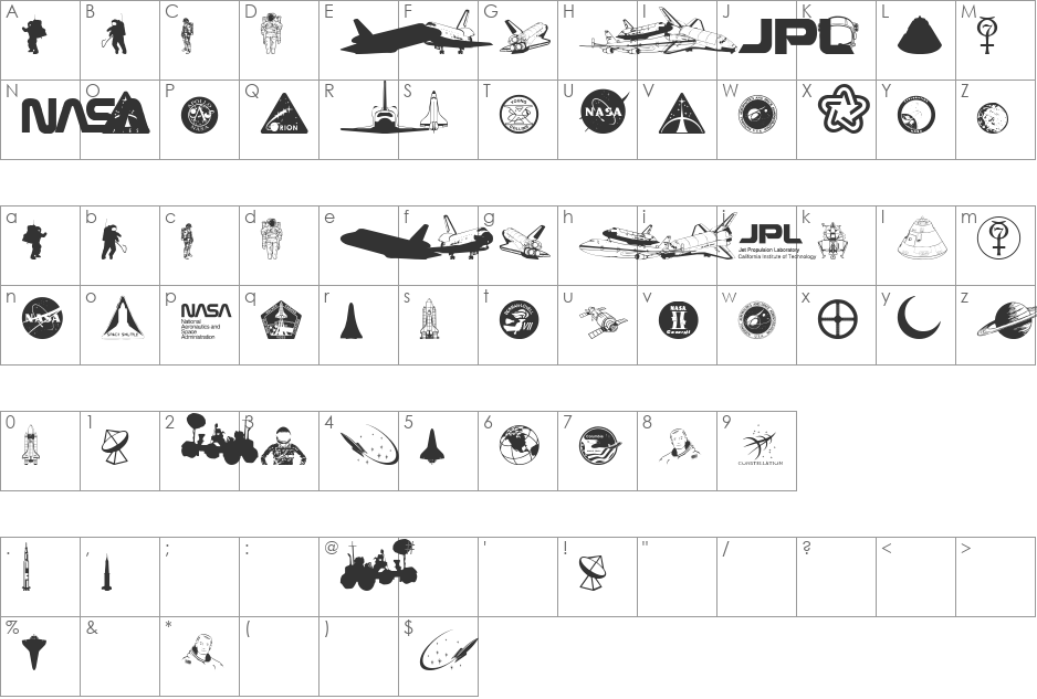 NASA Dings font character map preview