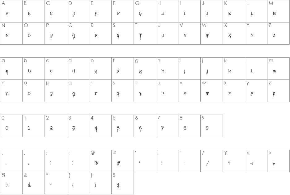 Nasal Drip font character map preview